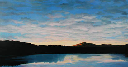 Kat O'Connor Lake Warrensberg Ridin' Hy Dawn mountain oil painting