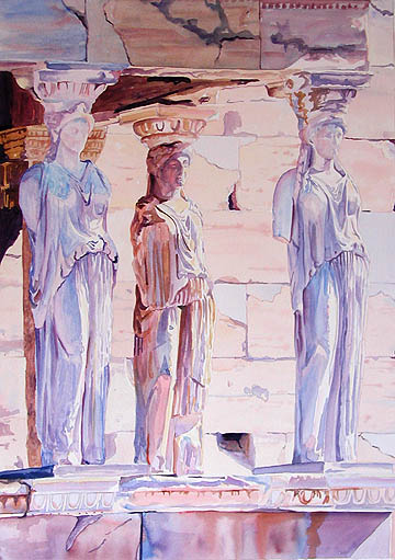 Kat O'Connor Korai Parthenon Athens Greece watercolor painting