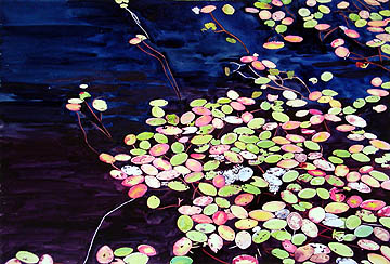 Kat O'Connor waterlilies pond Maine watercolor painting