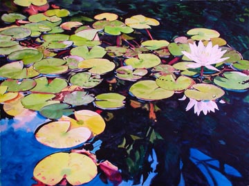 Kat O'Connor lily pad water reflections flower watercolor painting