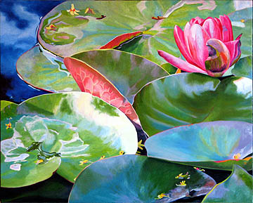 Kat O'Connor lily pad flower pond oil painting