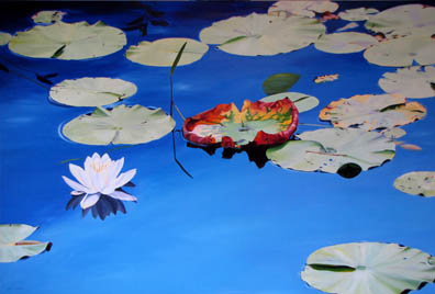 Kat O'Connor lily pad circle water oil painting