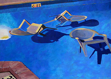Kat O'Connor hurricane pool furniture Homestead Florida night acrylic painting