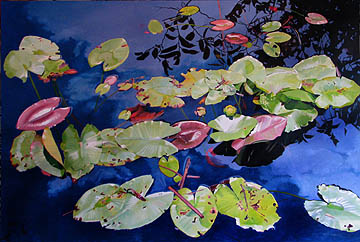 Kat O'Connor lily pads water Florida oil painting
