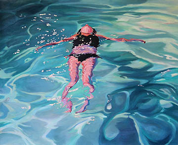 Kat O'Connor girl float pool acrylic painting