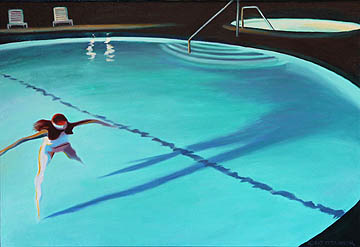 Kat O'Connor girl nighttime pool oil painting