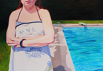 Kat O'Connor girl pool oil painting