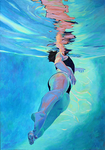 Kat O'Connor acrylic painting figure water pool swimming private collection