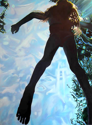 Kat O'Connor acrylic painting figure water pool swimming private collection