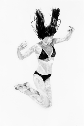 Kat O'Connor drawing conte graphite ink female figure float water hair
