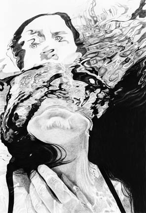 Kat O'Connor drawing conte ink graphite self portrait reflection water female
