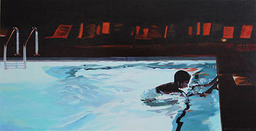 pool, night, swimmer, reflections, figure, woman, oil painting, Kat O'Connor