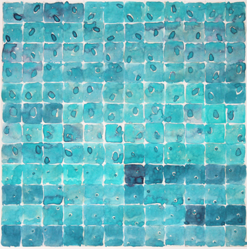 Kat O'Connor Osmosis grid of gentle blues and greens