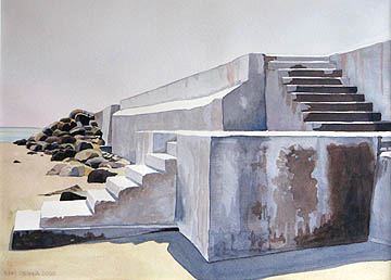  ocean Wells Beach Maine watercolor painting stairs Kat O'Connor