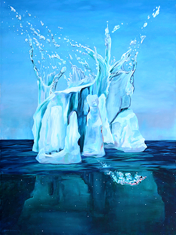Kat O'Connor Temporary Construct splash iceberg underwater figure oil on paper