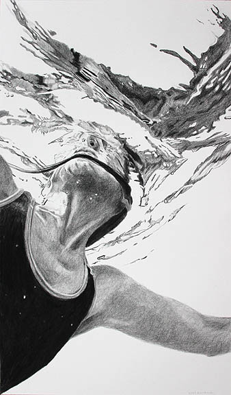 Kat O'Connor black and white drawing figure moving into space