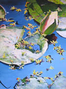 Kat O'Connor bud lily pad pond oil painting