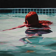 Kat O'Connor girl pool distortion oil painting