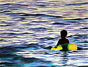 Kat O'Connor ocean boy float sunset acrylic painting