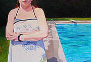 Kat O'Connor girl by pool oil painting