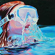 Kat O'Connor girl pool goggles oil painting