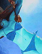 Kat O'Connor girl floating in water oil painting