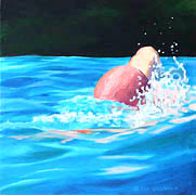 Kat O'Connor oil painting male figure swimming pool