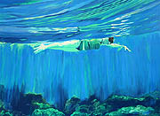 Kat O'Connor oil painting figure swimmer ocean Aegean