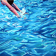 Kat O'Connor oil painting square water diving figure