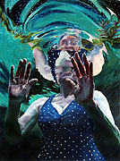 Kat O'Connor, oil painting, oil on paper, figure, hands, water