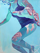 Kat O'Connor, acrylic, acrylic on paper, figure, swimmer, blue
