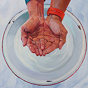 Kat O'Connor, hands holding water above a bowl