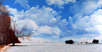 snow trees field sky clouds oil painting Kat O'Connor