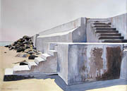 beach stairs Maine watercolor painting Kat O'Connor